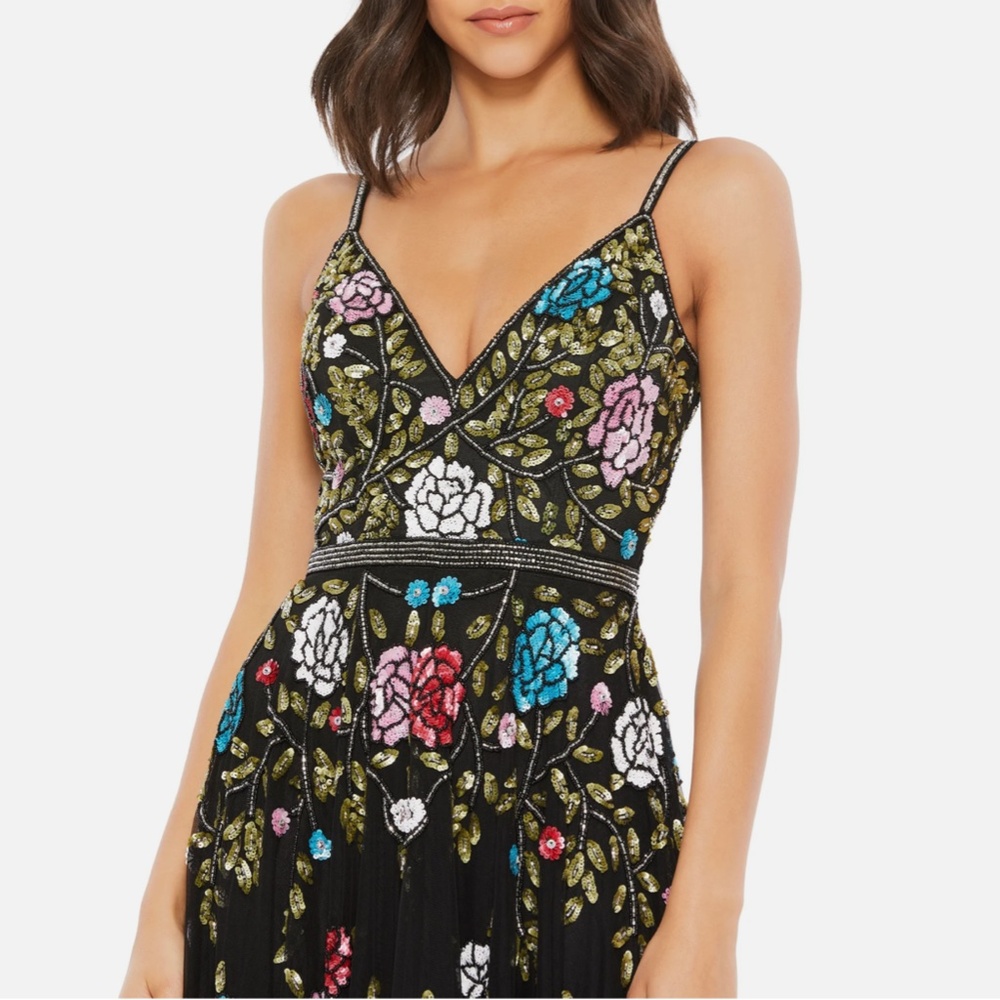 NWT $698 Mac Duggal [ 14 ] Embellished Floral Sequined‎ Gown in Black - Picture 2 of 15